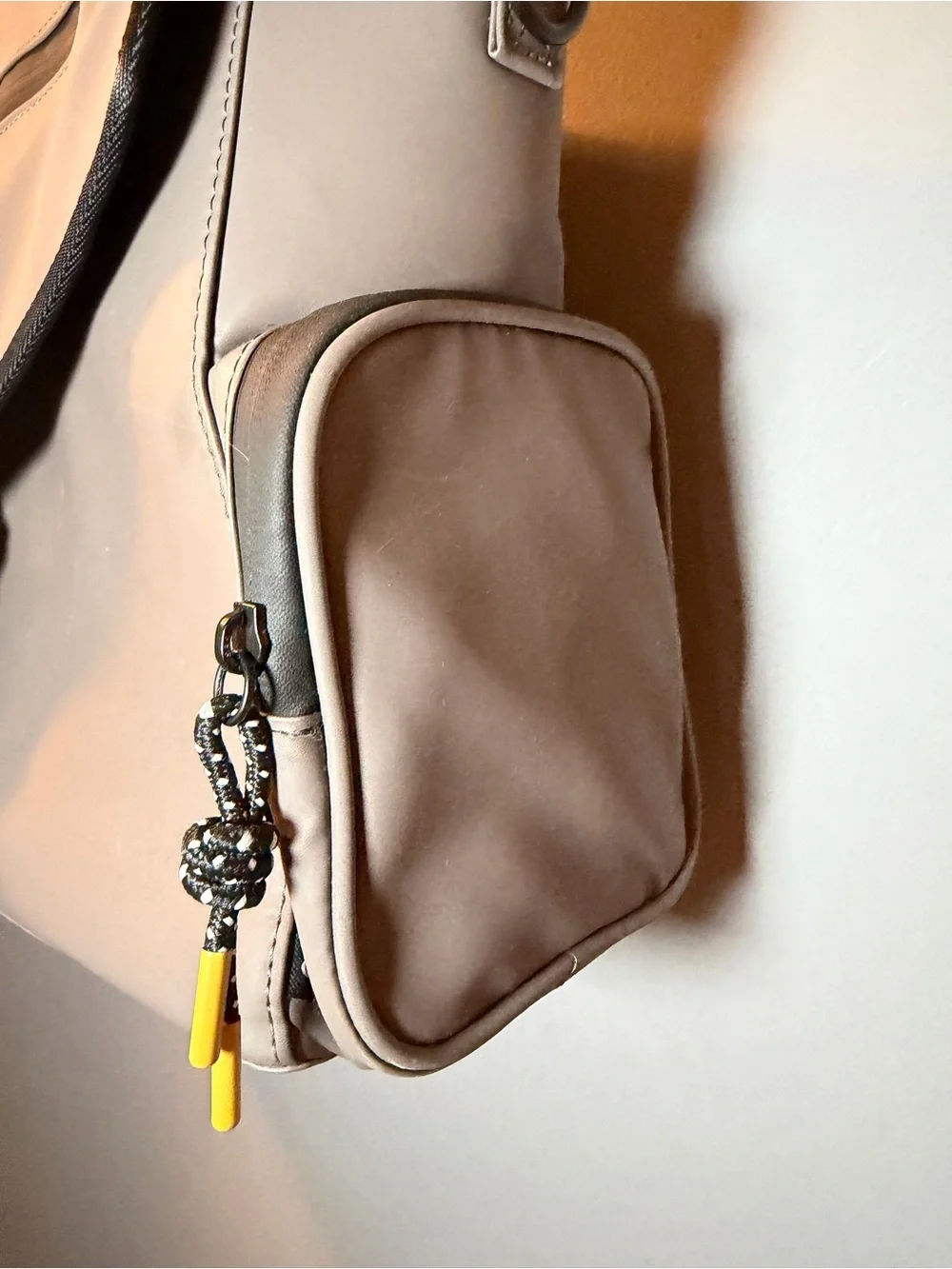 Ted Baker Taupe and Black Messenger Bag with Yellow Accents